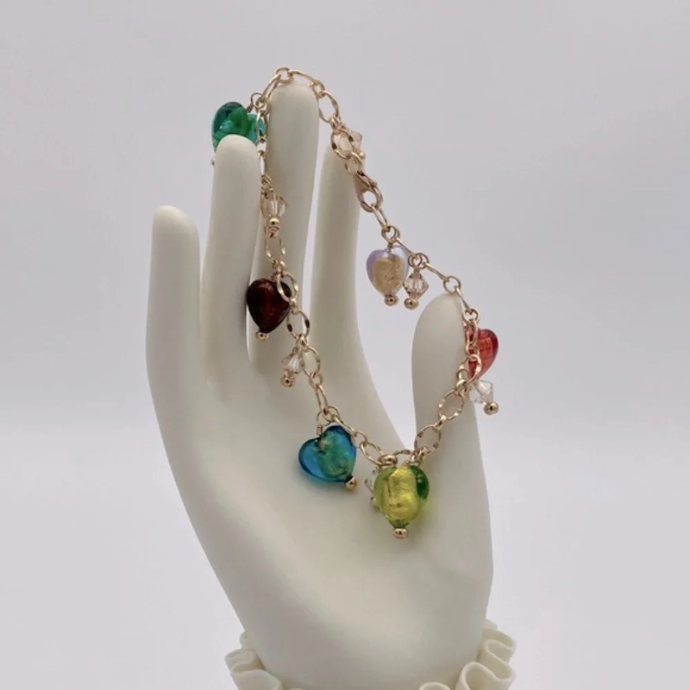 Glass Hearts Gold Filled Bracelet